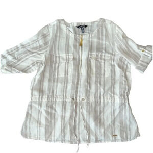 Ellen Tracy Top Taupe Stripes